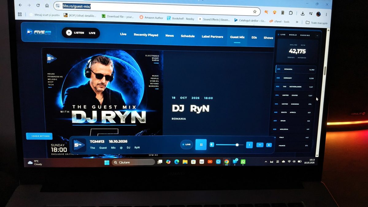 5fm.ro live counter during TGM#13, 18.10.2026, 18:13: 42,175 listeners online worldwide